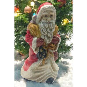 Vintage Santa Claus Christmas Bell Figurine Holding Lantern Toys Old World